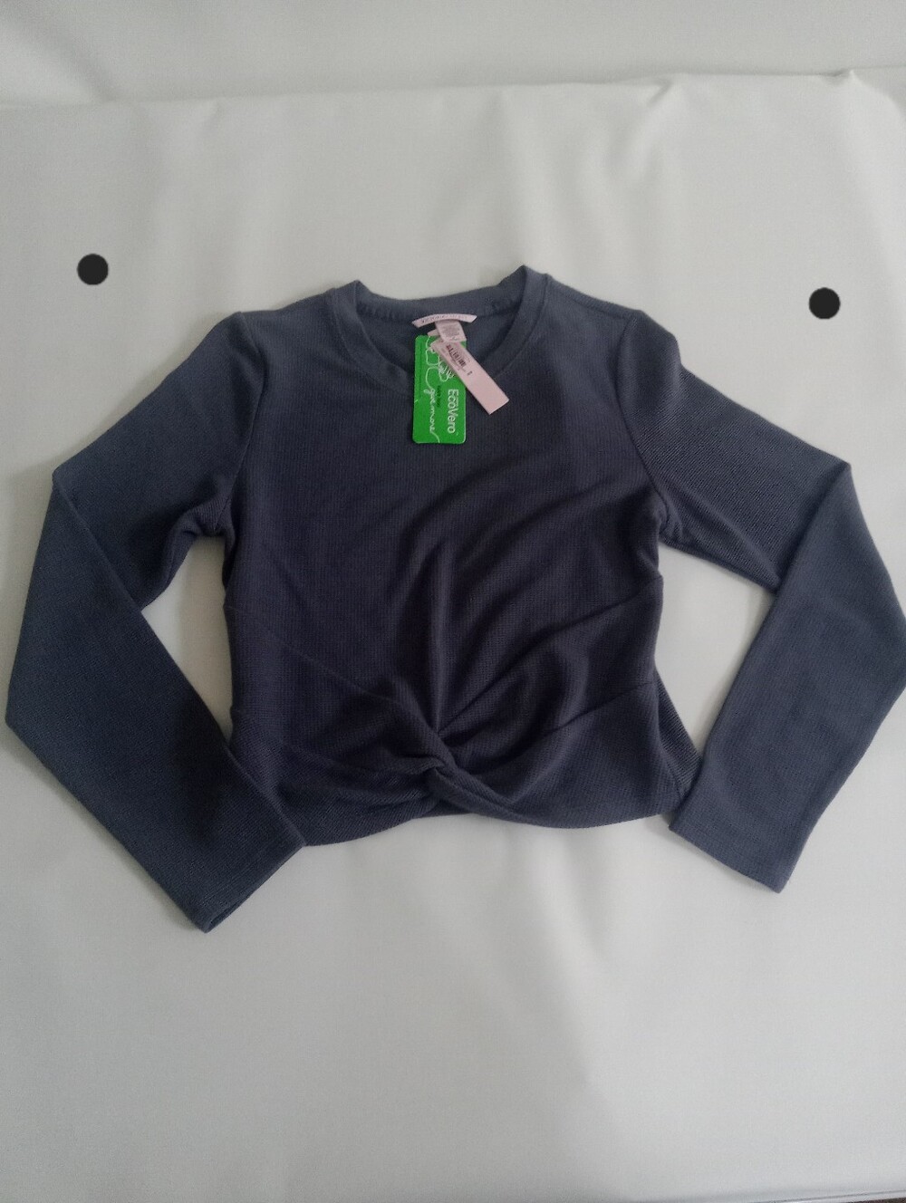 Victoria’s Secret Cropped Knotted Waffle Knit Long Sleeve Grey Top Shirt Medium